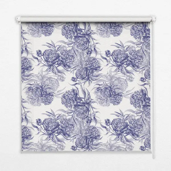 Fensterrollo für den Innenbereich mit blauem Blumenstrauß Motiv