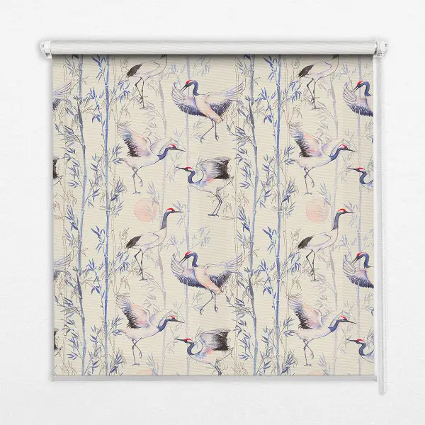 Fensterrollo mit Reiher-Motiv