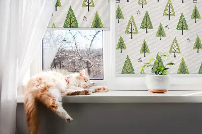 Fensterrollo mit Motiv gezeichneter Wald für den Innenbereich