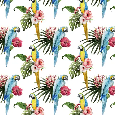 Fensterrollo mit Motiv von einem Papagei auf Blumen