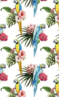 Fensterrollo mit Motiv von einem Papagei auf Blumen