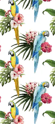 Fensterrollo mit Motiv von einem Papagei auf Blumen