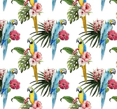 Fensterrollo mit Motiv von einem Papagei auf Blumen