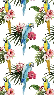 Fensterrollo mit Motiv von einem Papagei auf Blumen