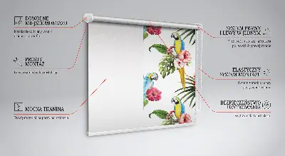 Fensterrollo mit Motiv von einem Papagei auf Blumen