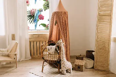 Fensterrollo mit Motiv von einem Papagei auf Blumen
