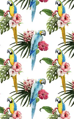 Fensterrollo mit Motiv von einem Papagei auf Blumen