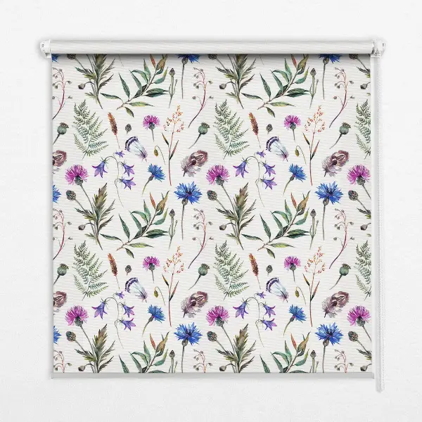 Rollo Fenster mit bunten Blumen