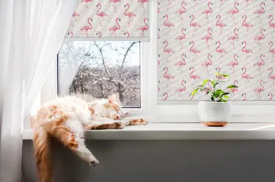 Fensterrollo mit Flamingomotiv
