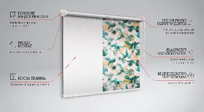 Fensterrollo mit Motiv von Vögeln und bunten Flecken