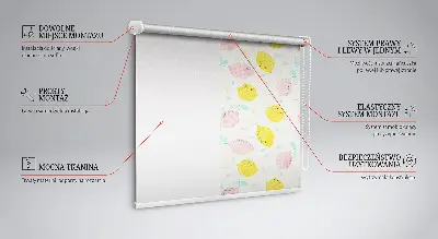 Fensterrollo innen mit rosa und gelbem Zitronenmuster