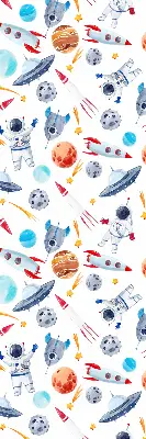 Fensterrollo mit Motiven von Raketen, Kosmonauten, Planeten und UFOs