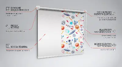 Fensterrollo mit Motiven von Raketen, Kosmonauten, Planeten und UFOs
