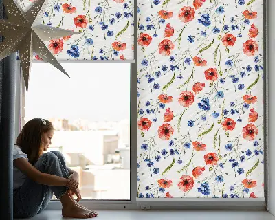 Fensterrollo mit Mohnblumenmotiv für den Innenbereich
