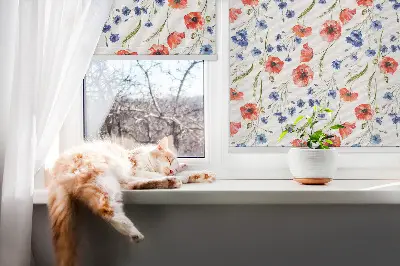 Fensterrollo mit Mohnblumenmotiv für den Innenbereich