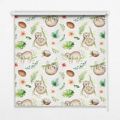 Rollo Fenster mit Motiv Faultiere und Pflanzen