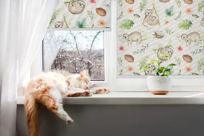 Rollo Fenster mit Motiv Faultiere und Pflanzen