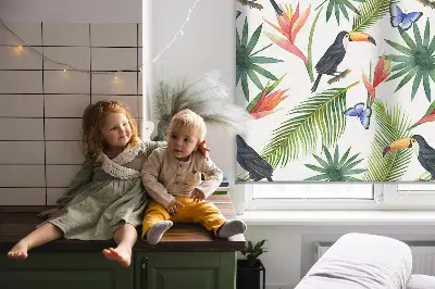 Rollo Fenster mit Motiv Tukane auf Blumen