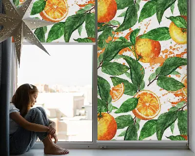 Fensterrollo für den Innenbereich mit Orangen und Blättern Motiv