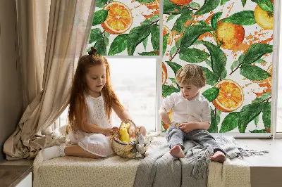 Fensterrollo für den Innenbereich mit Orangen und Blättern Motiv