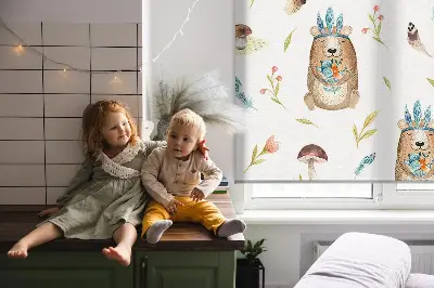 Fensterrollo mit Motiv von Teddybären und Pflanzen