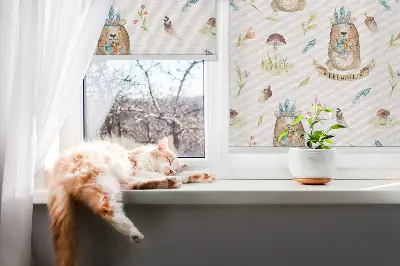 Fensterrollo mit Motiv von Teddybären und Pflanzen
