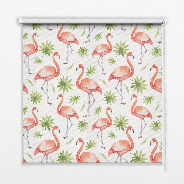 Fensterrollo für den Innenbereich mit Motiv von Flamingos und Blättern