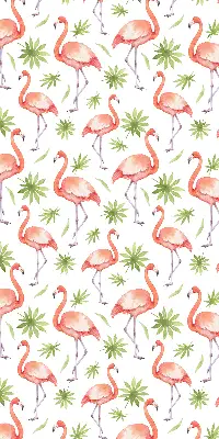 Fensterrollo für den Innenbereich mit Motiv von Flamingos und Blättern