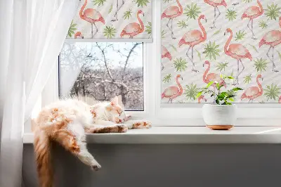 Fensterrollo für den Innenbereich mit Motiv von Flamingos und Blättern