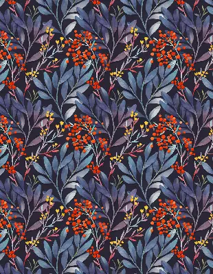 Rollo Fenster mit Motiv aus dunklen Blättern und Eberesche