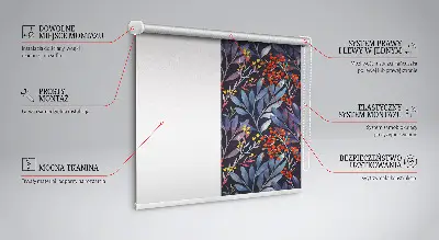 Rollo Fenster mit Motiv aus dunklen Blättern und Eberesche