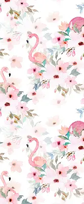 Rollo Fenster mit Motiv Flamingos zwischen Blumen