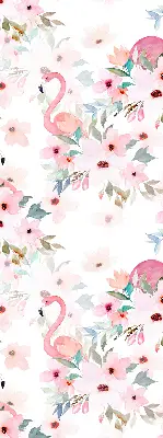 Rollo Fenster mit Motiv Flamingos zwischen Blumen