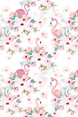 Rollo Fenster mit Motiv Flamingos zwischen Blumen
