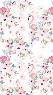 Rollo Fenster mit Motiv Flamingos zwischen Blumen