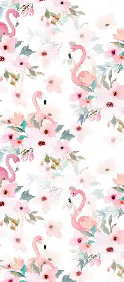Rollo Fenster mit Motiv Flamingos zwischen Blumen