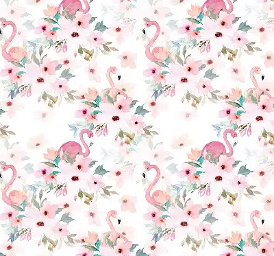 Rollo Fenster mit Motiv Flamingos zwischen Blumen