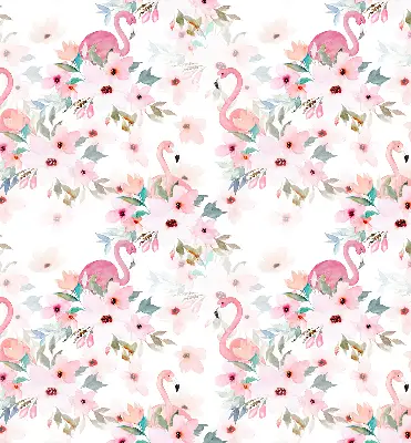 Rollo Fenster mit Motiv Flamingos zwischen Blumen