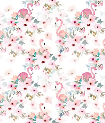 Rollo Fenster mit Motiv Flamingos zwischen Blumen