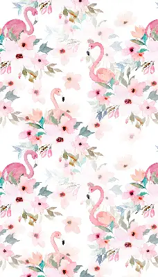 Rollo Fenster mit Motiv Flamingos zwischen Blumen