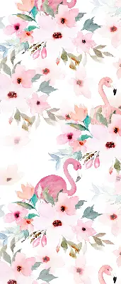 Rollo Fenster mit Motiv Flamingos zwischen Blumen
