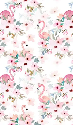 Rollo Fenster mit Motiv Flamingos zwischen Blumen