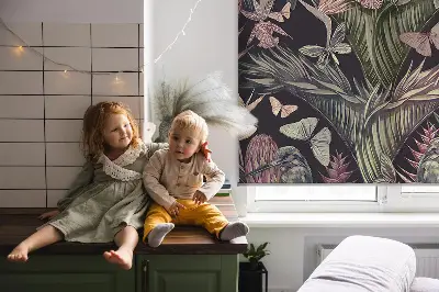 Fensterrollo mit Motiv von exotischen Pflanzen und Vögeln