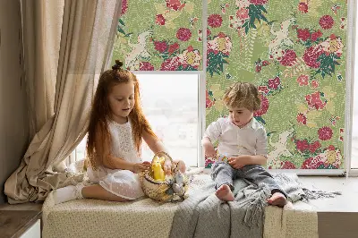 Fensterrollo mit Motiv von Reihern und Pflanzen