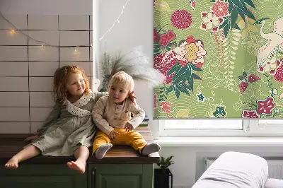 Fensterrollo mit Motiv von Reihern und Pflanzen