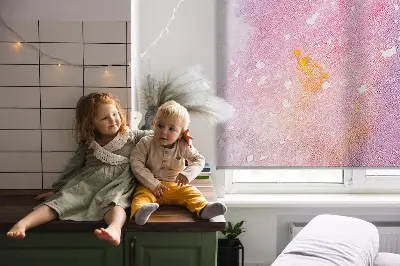 Rollo Fenster mit künstlerischem Farbklecksmotiv