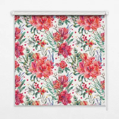 Fensterrollo mit Motiv roter Blüten
