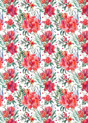 Fensterrollo mit Motiv roter Blüten