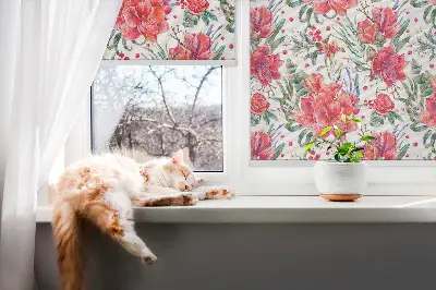 Fensterrollo mit Motiv roter Blüten