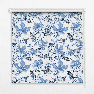 Fensterrollo innen mit blauem Schmetterlingsmotiv